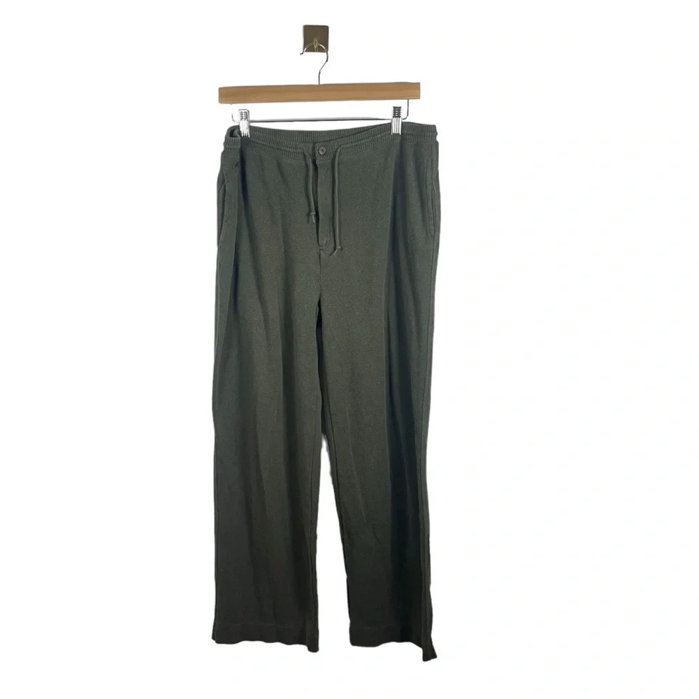 Lauren Ralph Lauren Olive Green Wide Leg Cotton Knit Pull On Pants XL